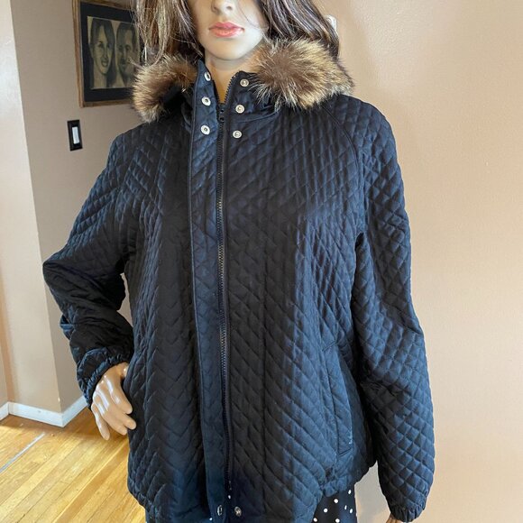 Burberry Quilted Fleece Lined Black Jacket W/Removeable Fur Hood XL - Picture 10 of 15